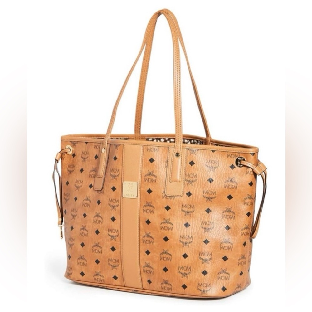 MCM Visetos Medium Liz Shopper Reversible Cognac Tan Tote